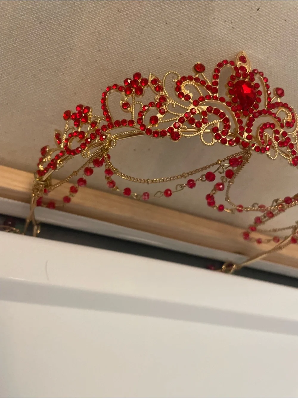 Red Filigree metal Tiara Crown - Elegant Women9s Hair Accessory